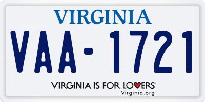 VA license plate VAA1721