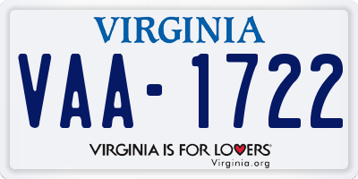 VA license plate VAA1722