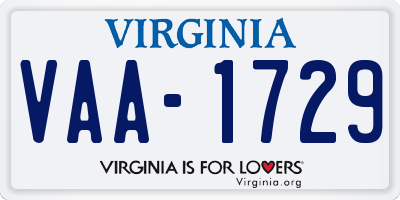 VA license plate VAA1729