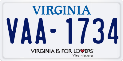 VA license plate VAA1734