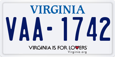 VA license plate VAA1742