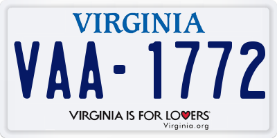 VA license plate VAA1772