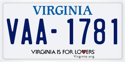 VA license plate VAA1781