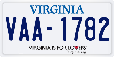 VA license plate VAA1782