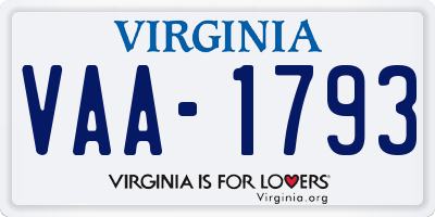 VA license plate VAA1793