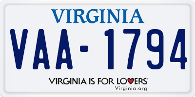 VA license plate VAA1794