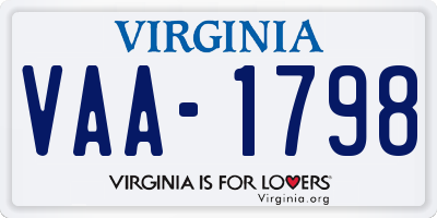 VA license plate VAA1798