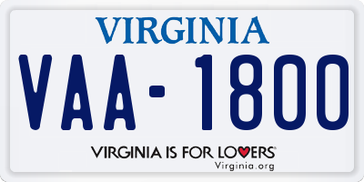 VA license plate VAA1800