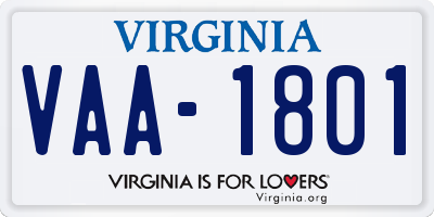 VA license plate VAA1801