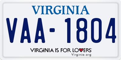 VA license plate VAA1804