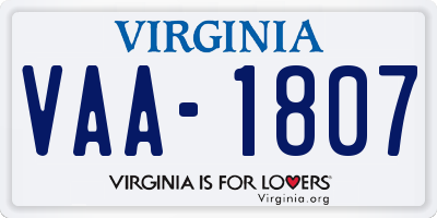 VA license plate VAA1807