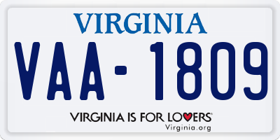 VA license plate VAA1809