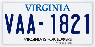 VA license plate VAA1821