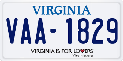 VA license plate VAA1829