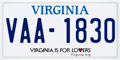 VA license plate VAA1830