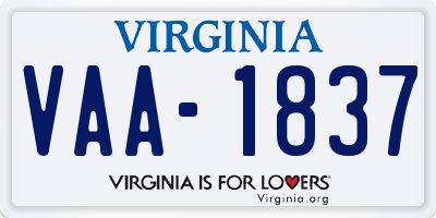 VA license plate VAA1837