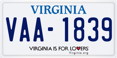 VA license plate VAA1839