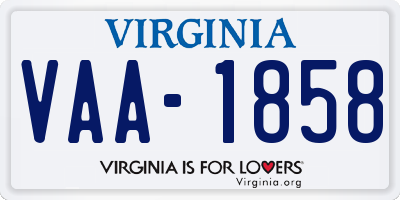 VA license plate VAA1858