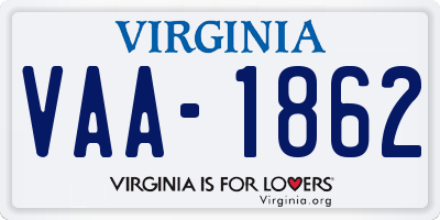 VA license plate VAA1862