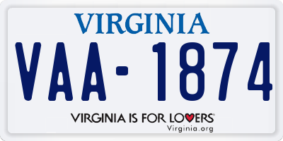 VA license plate VAA1874