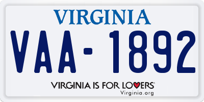 VA license plate VAA1892