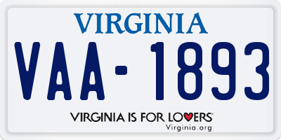 VA license plate VAA1893