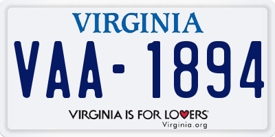 VA license plate VAA1894
