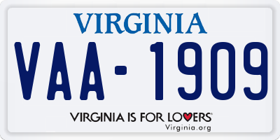 VA license plate VAA1909