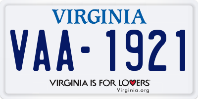 VA license plate VAA1921