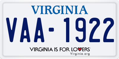 VA license plate VAA1922