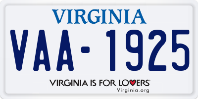 VA license plate VAA1925