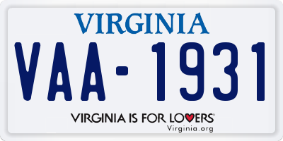VA license plate VAA1931