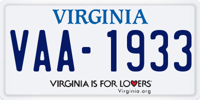 VA license plate VAA1933