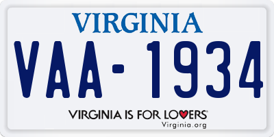 VA license plate VAA1934