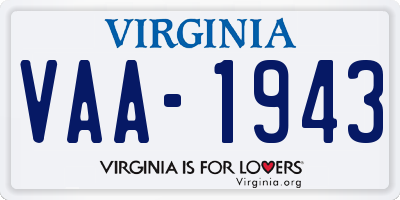 VA license plate VAA1943