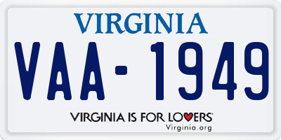 VA license plate VAA1949