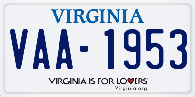 VA license plate VAA1953