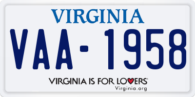 VA license plate VAA1958