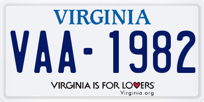 VA license plate VAA1982