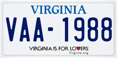 VA license plate VAA1988