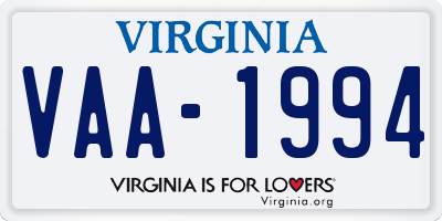 VA license plate VAA1994