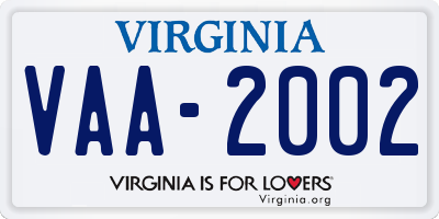 VA license plate VAA2002