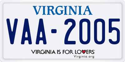 VA license plate VAA2005