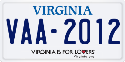 VA license plate VAA2012