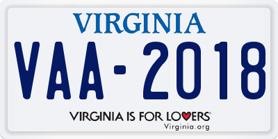 VA license plate VAA2018