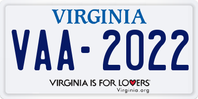 VA license plate VAA2022