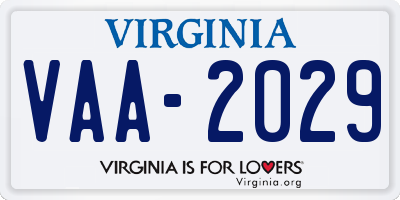 VA license plate VAA2029