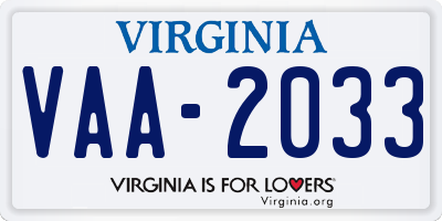 VA license plate VAA2033