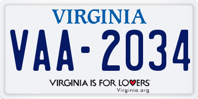 VA license plate VAA2034