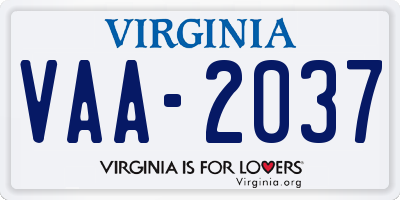VA license plate VAA2037